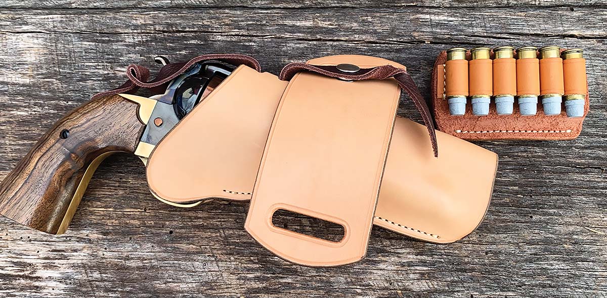 Leather by Barranti Leather: The holster is a Texas Longhorn companion with a roughed-out cartridge slide.